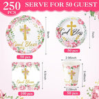 Pickmesh 250 Pcs Pink Baptism Cross Disposable Tableware Set Confirmation - Image 3