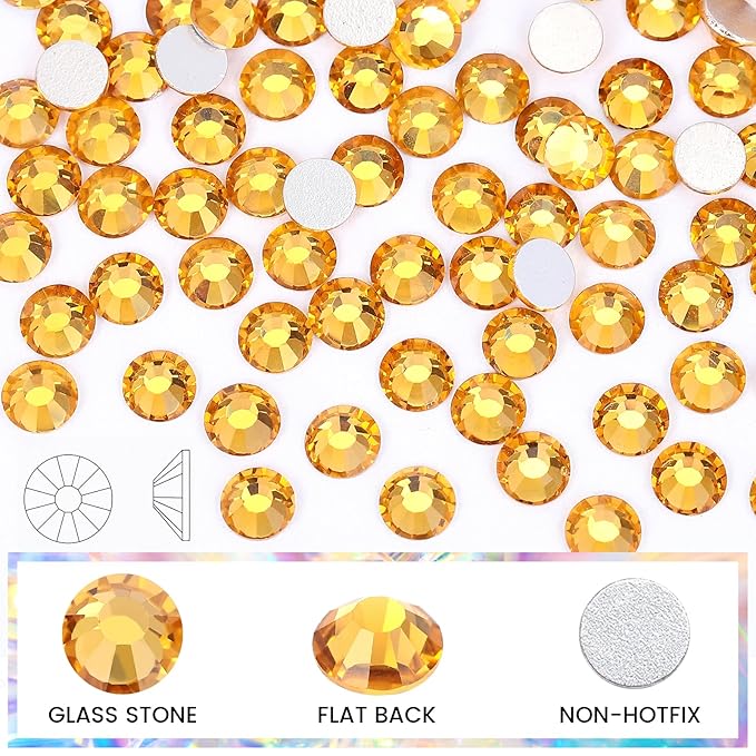 Novani Rhinestones 3000Pcs Flatback Crystal Round Loose Gemstones Glass Rhinestones for Crafts Makeup Nail Art Clothes Shoes DIY Decorations(SS6, 1.9-2.0mm,Gold Yellow)