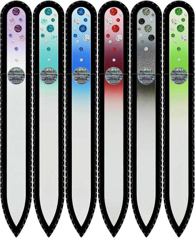 Mont Bleu Gift Set of 5 + 1 Free Glass Nail Files Hand Decorated with Crystals - Gifts for Best Friends Women - Handmade Gifts - Czech Tempered Glass - Crystal Nail File for Women
