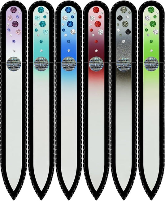 Mont Bleu Gift Set of 5 + 1 Free Glass Nail Files Hand Decorated with Crystals - Gifts for Best Friends Women - Handmade Gifts - Czech Tempered Glass - Crystal Nail File for Women