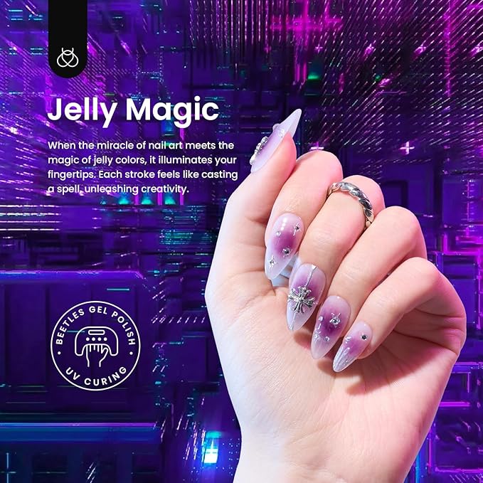 Beetles Jelly Gel Nail Polish Set - Jelly Magic Gel Polish, 6 Colors Christmas Gel Polish Kit Pink Red Black Blue Green Purple Sheer Translucent Effect Soak Off UV Manicure DIY Gift for Women