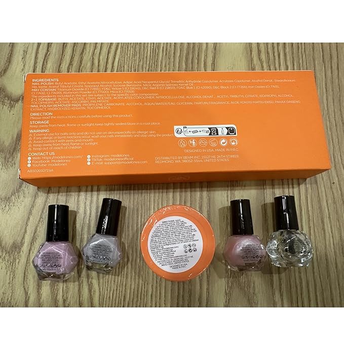 modelones Nail Polish Set with 42 Pcs Remover Pad with Top and Base Coat, 3 Colors Nude Grey Glazed Pearl Pink Iridescent Mini Quick Dry Nail Polish Kit DIY Home Salon Nail Art Gift for Women Girls