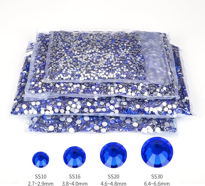 10000PCS Royal Blue Rhinestones Bulk, Flat Back Crystal Glass Stone Round Gems,SS16, 3.8-4.0mm
