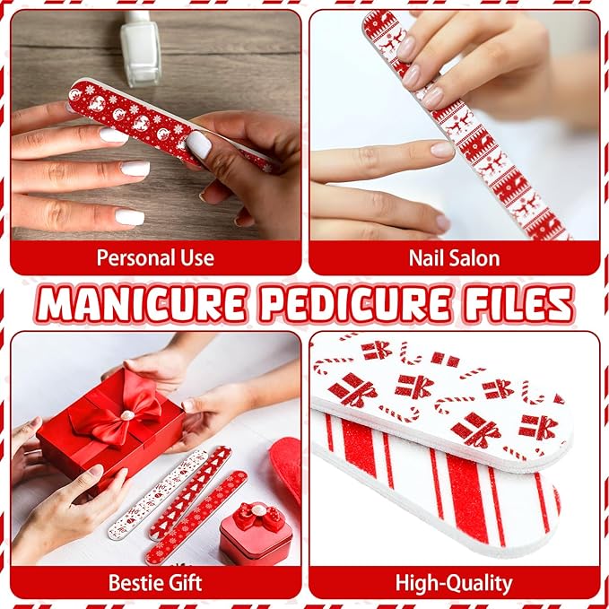 45 Pack Christmas Nail Files Gifts Bulk Holiday Emery Boards Double-Sided Christmas Party Nail Files Bulk Stocking Stuffers Christian Gifts for Women Customers Coworkers Staff(Reindeer)