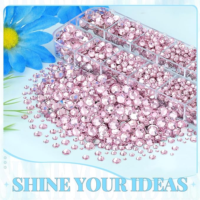 6000Pcs Resin Rhinestones for Bedazzling with 3Pcs B7000 Jewelry Glue, 1 Box Light Pink Flatback Rhinestones for Crafting Crafts DIY, Crystals Gems for Clothing Shoes Tumblers Nail Art Makeup