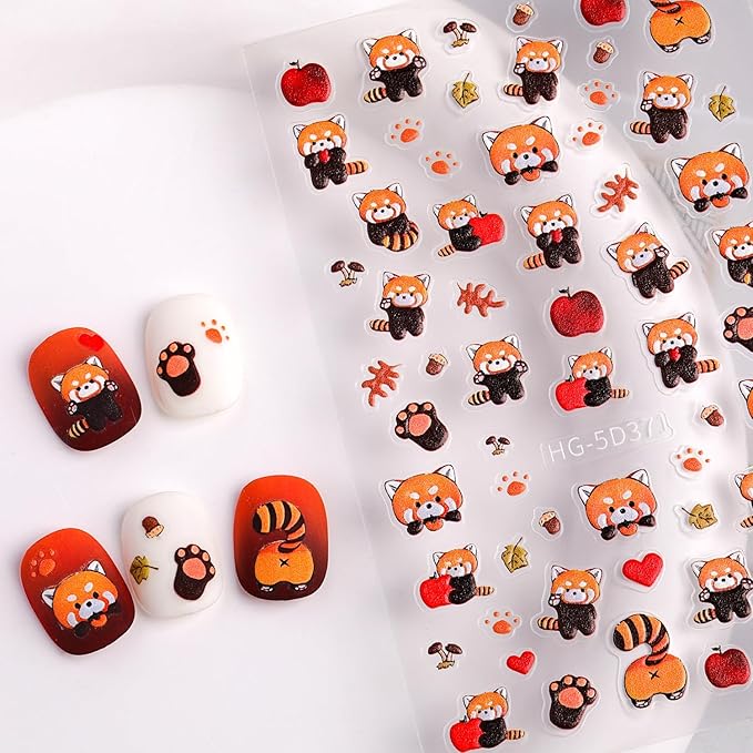 Cute Style Japanese Inspired Embossed Cute Dogs Adorable Cats Tanuki DIY Nail Stickers - Everyday Nail Art Decorations A Set of 4 Sheets
