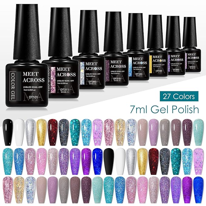 MEET ACROSS Gel Nail Polish Set,Gel Nail Kit Art Design Soak Off UV LED,Nail Art Design Gifts for Women (Set-10, 30PCS)