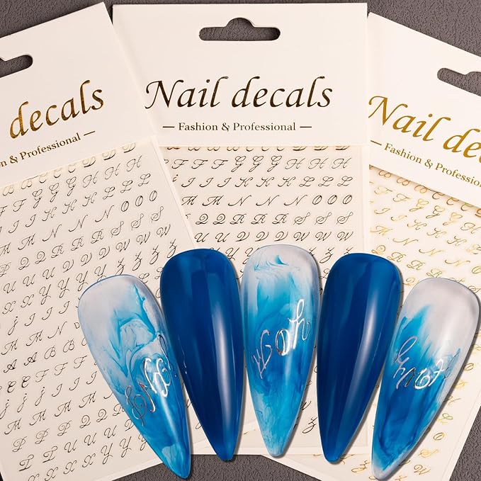 7 Pcs Letter Nail Stickers for Nail Art, Alphabet 3D Self-Adhesive Old English Nail Decals, Nail Supplies Nail Art Design Accessories for Women and Girls Manicure DIY Decoration