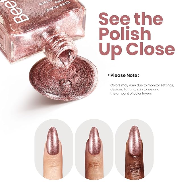 Beetles Nail Polish Glitter Champagne Gold 1Pcs 15ml Fast Drying & Long Lasting Nail Polish Shimmer Winter Champagne Color Art Effect for Nail Salon DIY Manicure