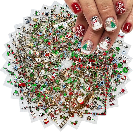 30 Sheets Christmas Nail Art Stickers Christmas Nail Decals 3D Self Adhesive Santa Claus Elk Snowman Christmas Tree Nail Art Supplies Winter Nail Stickers for Women DIY Acrylic Nail Decorations