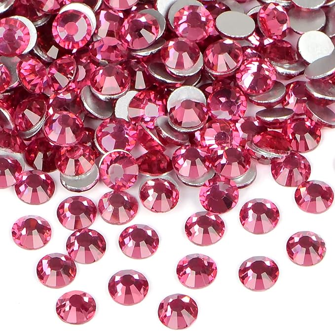2880PCS Art Nail Rhinestones Non Hotfix Glue Fix Round Crystals Glass Flatback for DIY Jewelry Making with one Picking Pen (ss3 2880pcs, Fuchsia)