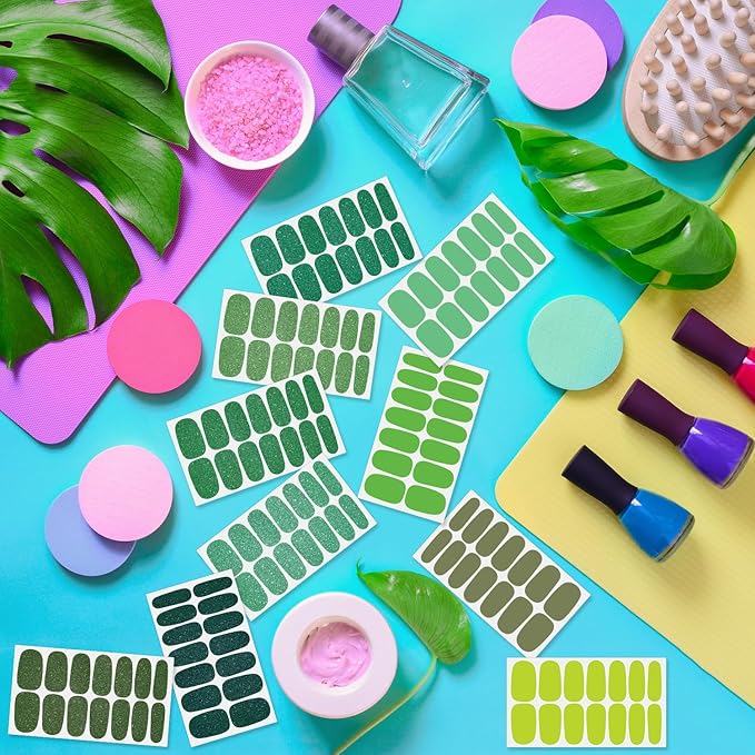 DANNEASY 16 Sheets Green Nail Wraps for Women Full Nail Polish Stickers Fresh Color Self Adhesive Nail Polish Strips Glitter Nail Strips Gel Fingernail Sticker Nails with File, Cuticle Stick