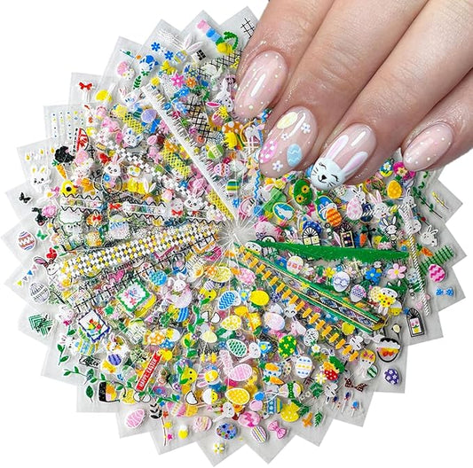 30 Sheets Easter Nail Art Stickers Rabbit Nail Sticker 3D Self-Adhesive Nail Decals Cute Cartoon Bunny Egg Nail Art Design for Women Girls Kids Nails Art Decorations Manicure Accessories