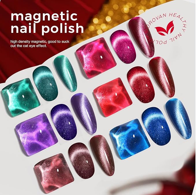 Morovan Magnetic Nail Polish Set：Cat Eye Glitter Red Green Purple Blue Nail Polish Kit Shimmer Quick Dry Nail Polish Bulk for Women Nail Art Manicure Salon Gift Holiday Party
