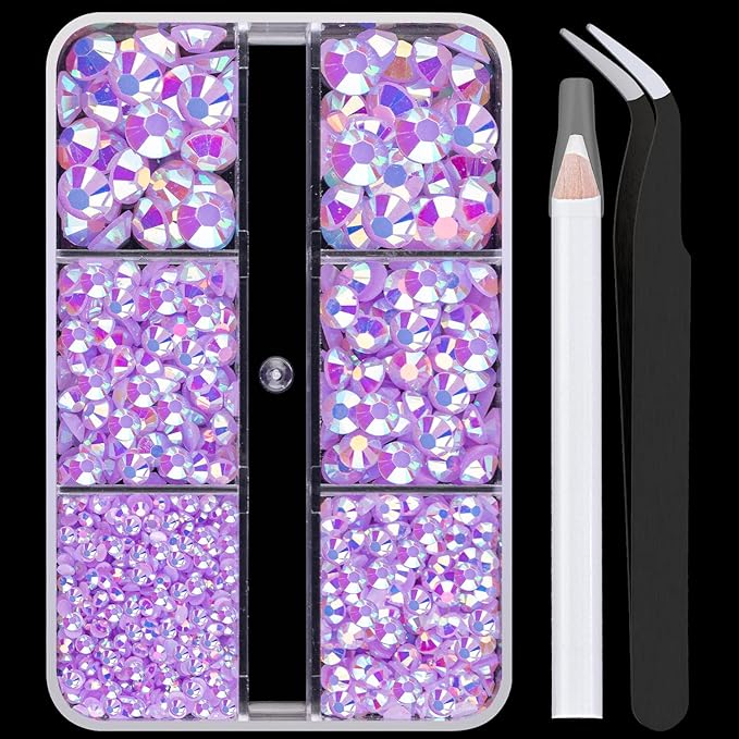 Resin Rhinestones Crafting, 2/3/4/5/6mm Flatback Jelly Rhinestones, 1 Box Lavender Purple AB Non Hotfix Crystal Gems for Bedazzling Crafts Mugs Tumblers Clothes Makeup Nail