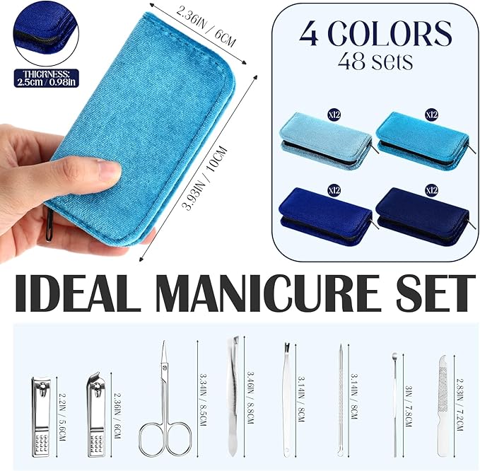 Coume 48 Set Christmas Men Gift Bulk Nail Care Kit Stainless Steel 8 in 1 Manicure and Pedicure Set with Travel Case Baby Shower Prizes for Employee Appreciation Teacher Staff Coworkers(Blue Series)