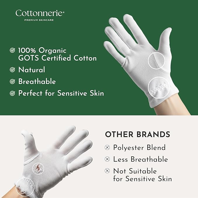 4 Pairs Cottonnerie Organic Cotton Gloves for Dry Hands Sleeping, Moisturizing Gloves Overnight, Hand Moisturizer Gloves, Moisture Gloves for Dry Hands Overnight, Sleeping Gloves, Medium