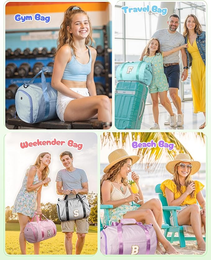 13th Birthday Gifts for Girls, Girls Travel Duffle Bag, Kids Initial Overnight Bags with Shoe Compartment, Personalized Weekend Bag with Makeup Pouch, Cute Stuff for Daughter (Letter J)