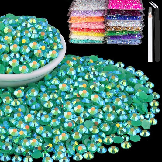6000pcs 4mm Resin Rhinestones Bulk, Dark Green AB Flatback Round Jelly Rhinestones Bedazzling Non Hotfix Crystal Gems Large Quantity Wholesale for DIY Crafts Clothes Tumblers Face Makeup Manicure