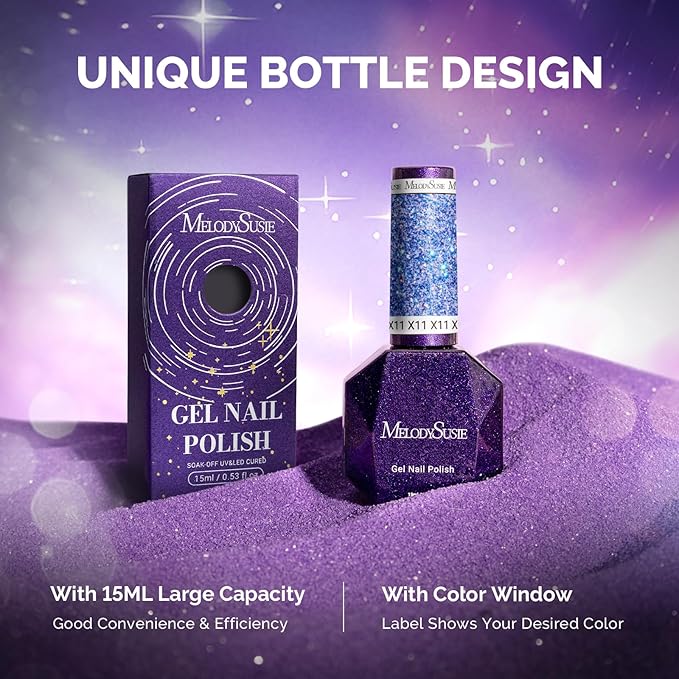 MelodySusie Galaliver Glitter Gel Nail Polish, 15ML Sparkly Shimmer Gel Polish Soak Off UV LED Cured Long Lasting Gift for Women DIY Nail Design Nail Art Manicure Starry Blue X11