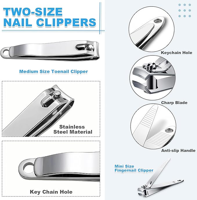 20-Pack Stainless Steel Fingernail Toenail Nail Clippers Bulk Set - 16 Small +4 Medium Size Nail Care Set Toe & Finger Nail Clipper for Men/Women Travel, Homeless Care Supplies