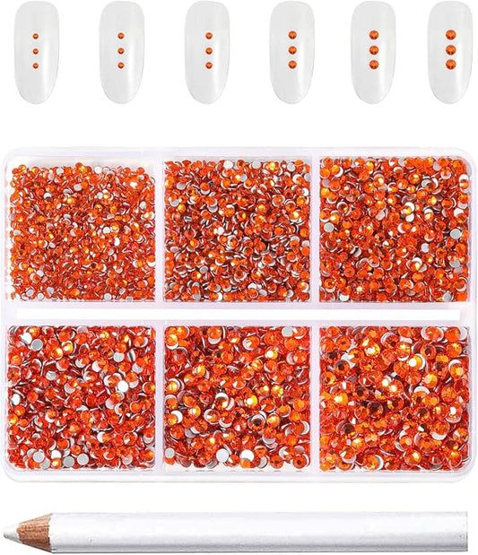 Beadsland 7200pcs Flatback Rhinestones,Orange Rhinestone Nail Gems Round Crystal Rhinestones for Crafts,Mixed 6 Sizes with Wax Pencil Kit, SS3-SS10,Hyacinth/Orange