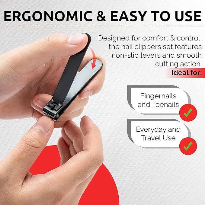 Nail Clipper Set for Men & Women – Stainless Steel Fingernail Clipper & Toe Nail Clippers with Curved & Straight Blades Toe Professional Nail Cutter Kit with Tin Case for Gift & Travel