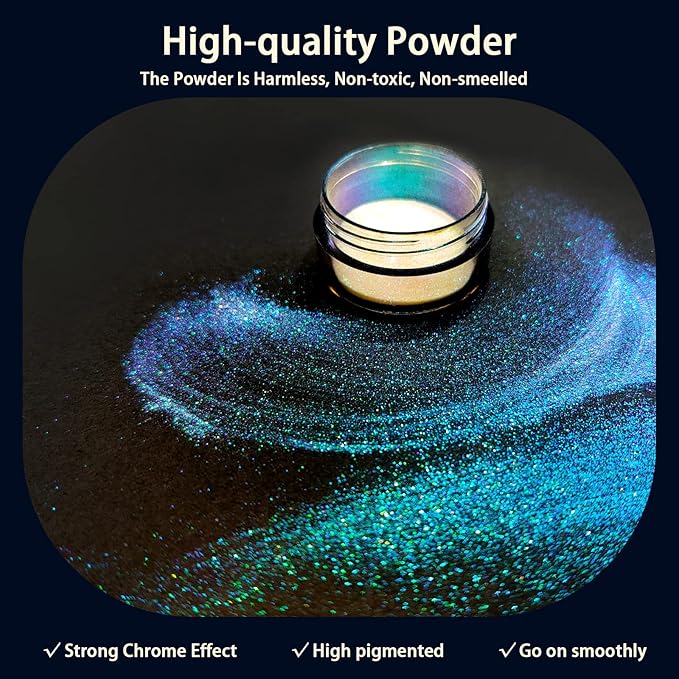 Allstarry Unicorn Chrome Nail Powder, Aurora Mermaid Iridescent White Pearl Nail Chrome Powder Pigment Glitter Fairy Dust for Nail Art, Manicure, Gel Nail Polish - Moonlight Mermaid