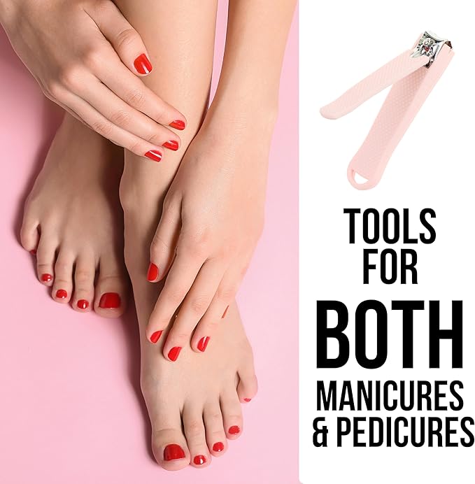 2pc Nail Clipper Set - Big & Small Precision Nail Clippers Value Pack, Water-Resistant Pink Nail Clippers with Comfortable Silicone Grip (Light Pink)