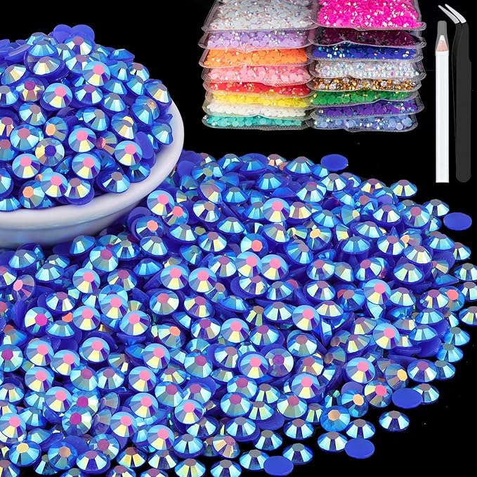 2000pcs 6mm Resin Rhinestones Bulk, Dark Blue AB Flatback Round Jelly Rhinestones Bedazzling Non Hotfix Crystal Gems Large Quantity Wholesale for DIY Crafts Clothes Tumblers Face Makeup Manicure