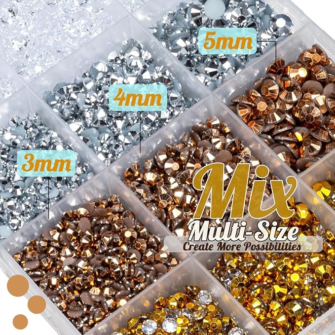 Transparent Copper Silver Golden Jelly Resin Rhinestones for Crafting 3mm 4mm 5mm Flatback Stones Resin Gems Diamonds Charms for Nails Face Eyes Makeup DIY Crafts Tumblers Bottles Shoes Phones