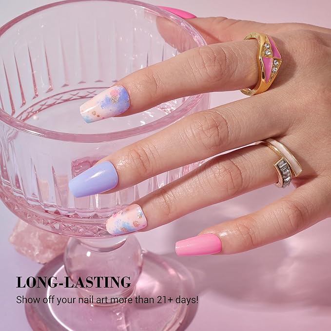 MelodySusie Semi Cured Gel Nail Strips (Pastel Bubbles), 20 PCS Macaron Gel Nail Stickers, Pink Gel Nail Wraps, UV Light Required, Durable and Salon Quality