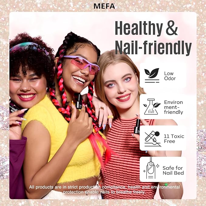 MEFA Glitter Gel Nail Polish Set 6 Colors, Chrome Platinum Sparkly Shiny Black Silver Champagne Turquoises Gel Polish Kit Soak Off Nail Art Design Salon at Home DIY Manicure Kit Gifts for Women