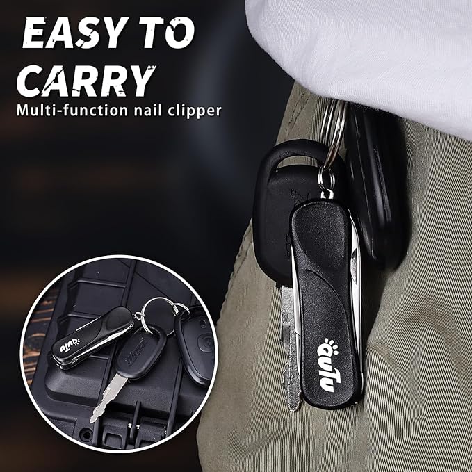 OUTU Keychain Nail Clippers Multitool, 7 in 1 EDC Utility Tool with Nail Clipper, Scissors, Gifts for Him Men Husband Dad Boyfriend (Black)