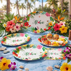 350 Pcs Summer Hawaiian Party Supplies Luau Oval Plates and Napkins Set Palm - Image 2