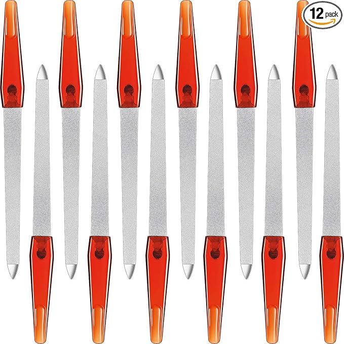 12 Pcs Metal Nail File 6.7 Inch Stainless Steel Nail File Double Sides with Anti Slip Handle Fingernails Toenails Manicure Tool for Woman and Men(Brown)