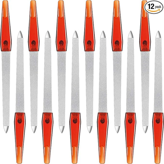 12 Pcs Metal Nail File 6.7 Inch Stainless Steel Nail File Double Sides with Anti Slip Handle Fingernails Toenails Manicure Tool for Woman and Men(Brown)