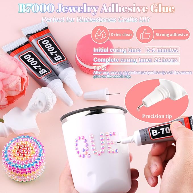 30000Pcs Resin Rhinestones for Bedazzling with B7000 Jewelry Glue, Light Pink AB Flatback Gems Rhinestones for Crafting, Clothing Tumblers Mugs Shoes Fabric Decor Nail Art