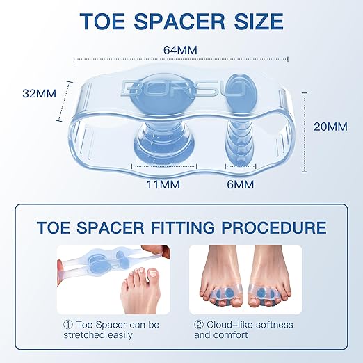 Silicone Toe Separators For Women Men 2pcs Big Toe Straightener Pads Bunion Corrector Protector Relieve Foot Pain Toes Overlapping Breathable Soft Day/Night
