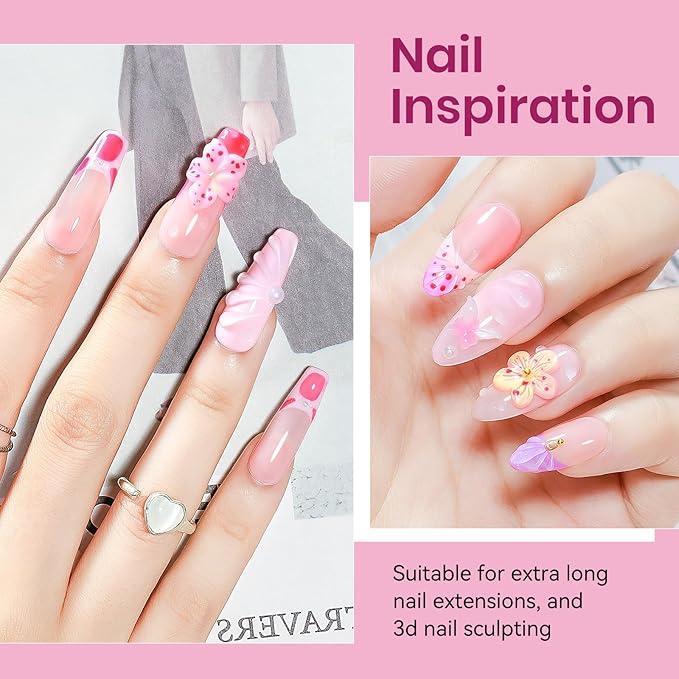 3d Sculpting Gel for Nail Art, Solid Builder Gel for Nails Non-Stick Hand for Modeling Sculpture Nail Extension UV/LED Manicure DIY At Home Clear Pink 2PCS