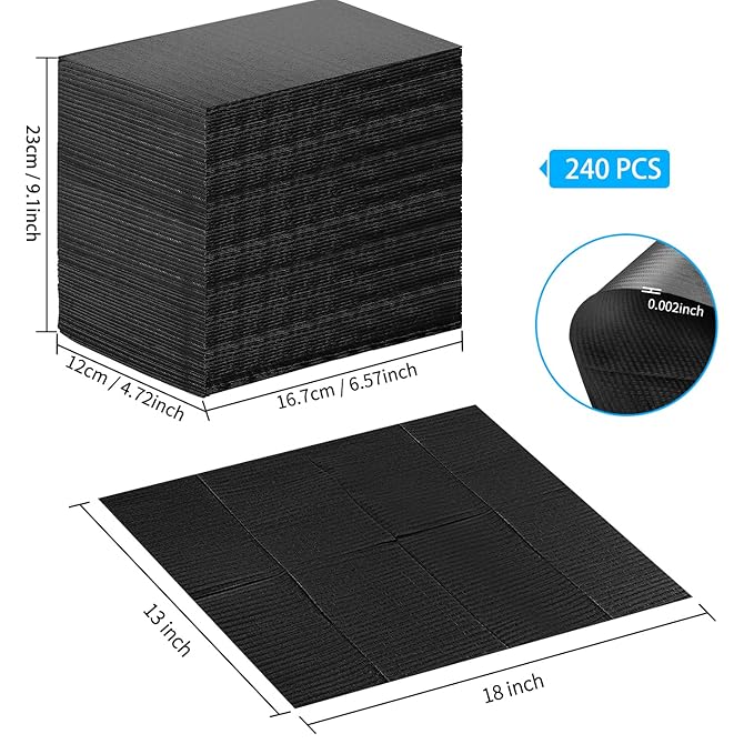 Gusnilo Nail Art Table Mat - Disposable Nail Paper Towels (240PCS) - Black Waterproof 3-Ply Nail Art Paper 13" X 18" Pads for Nail Table Decoration Kit, Nail Art Accessories