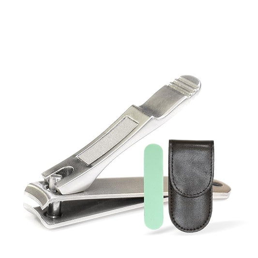 Grooming District Premium Nail Clippers Bundle with Nail File, Case and Emery Board, Best use as Fingernail or Toenail Clipper, Stainless Steel Nail Cutter Tool Long and Wide for Precise Cuts
