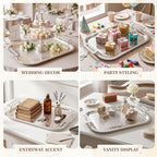 4 Pack Serving Tray with Handles 15.16 x 11.92 Inch Large Metal Plate Floral - Image 4