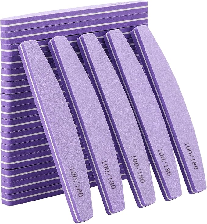 20 Pack Nail Buffer 100/180 Grit Washable Double Sided Nail Sanding Block File for Acrylic Natural Gel Nails, Purple