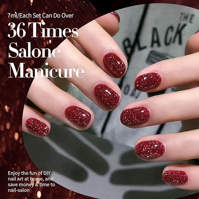 Born Pretty Reflective Red Glitter Gel Polish Christmas Glitter Gel Polish Sparkly Shiny Disco DJ LED Nail Polish Varnish Silver Red Black Colors Collection 6PCS 7ML