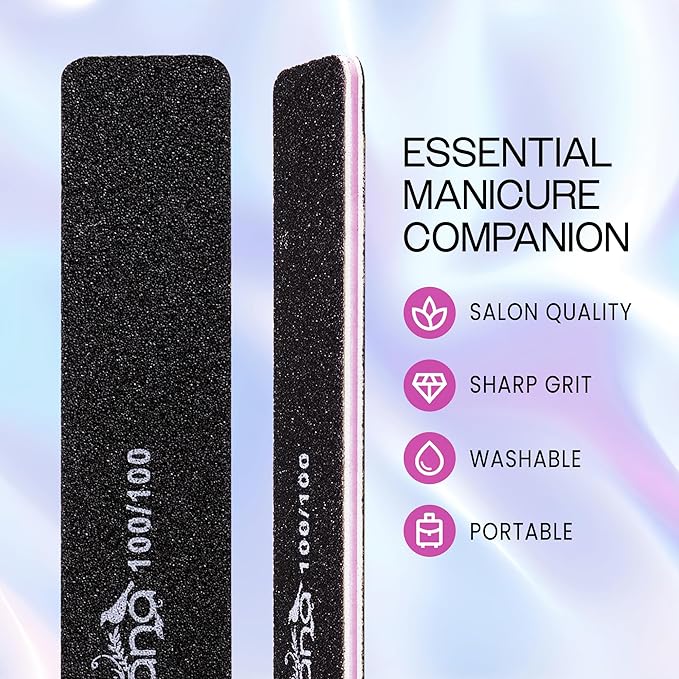 PANA Jumbo Double-Sided Emery Nail File for Manicure, Pedicure, Natural, and Acrylic Nails - Black (Grit 100/100) - 50 Piece Pack