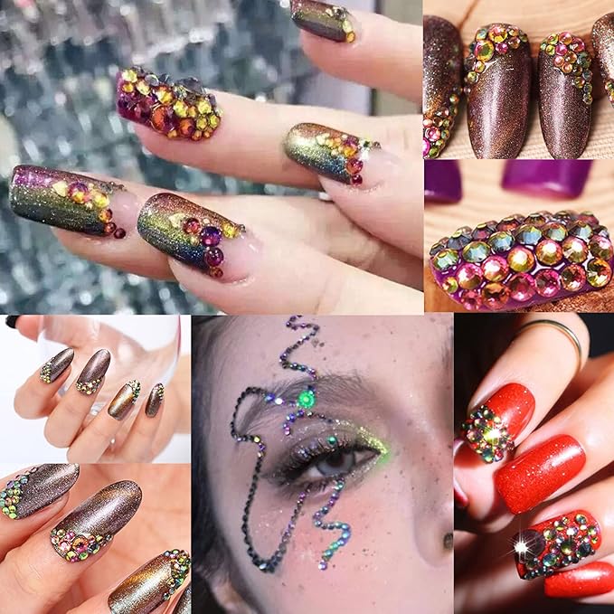 Beadsland 4300pcs Flatback Rhinestones,Green Rhinestones Nail Gems Round Crystal Rhinestones for Crafts,Mixed 6 Sizes with Picking Tweezers and Wax Pencil Kit, SS6-SS20,Green Volcano