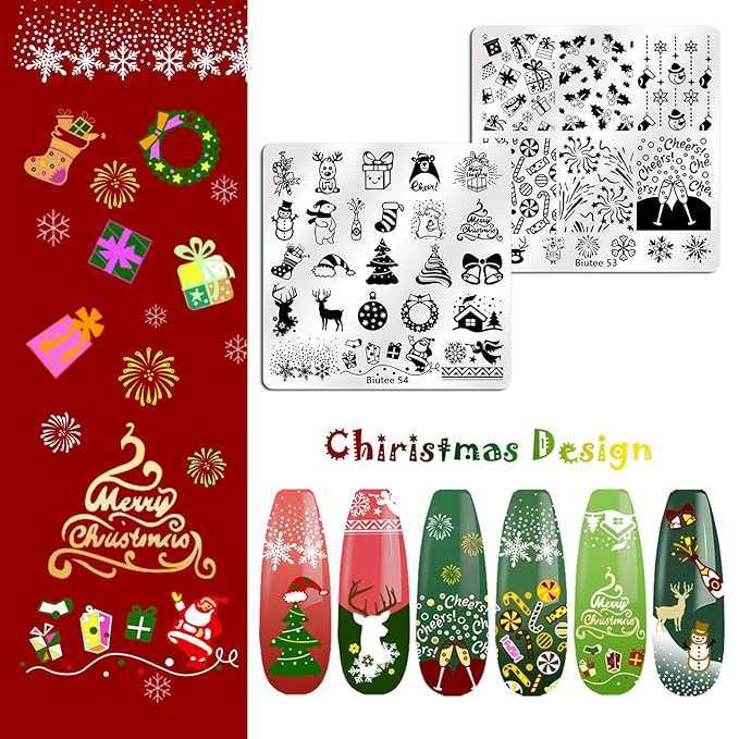 Biutee Nail Stamping Plates Set 15PCS Nail Art Stamper Scraper Nail Art Stamping Kit with Storage Bag Gift Box Nail Stamp Template Kit Lace Flower Butterfly Star Christmas Halloween Holiday Design
