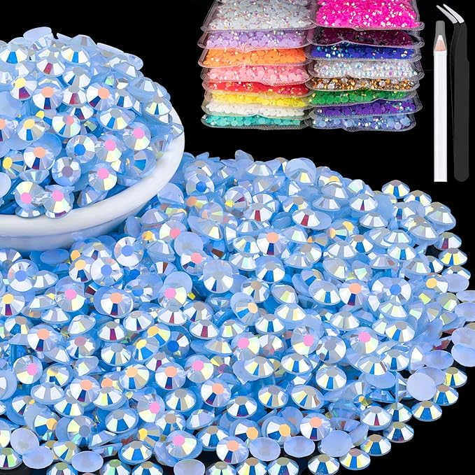 15000pcs 2mm Resin Rhinestones Bulk, Sky Blue AB Flatback Round Jelly Rhinestones Bedazzling Non Hotfix Crystal Gems Large Quantity Wholesale for DIY Crafts Clothes Tumblers Face Makeup Manicure