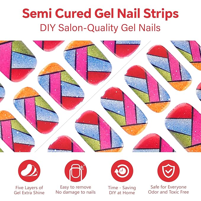 Semi Cured Gel Nail Strips-Salon Quality Semi-Cured Gel Press On Nails Stickers Strengthening Quick DIY Nail Art Manicure Kits for Women at Home(Glazed Glow)